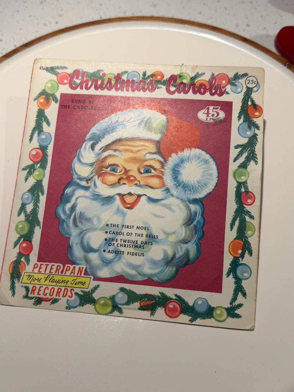 Vintage Christmas Carols Santa 45 RPM Record & Sleeve